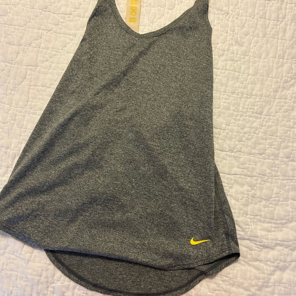 Nike Women's Gray Muscle Tee with Yellow Swoosh